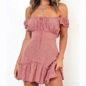 Off Shoulder Polka Dot Printed Dress